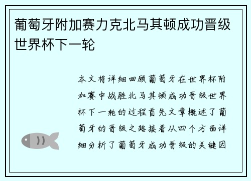 葡萄牙附加赛力克北马其顿成功晋级世界杯下一轮 葡萄牙附加赛力克北马其顿成功晋级世界杯下一轮